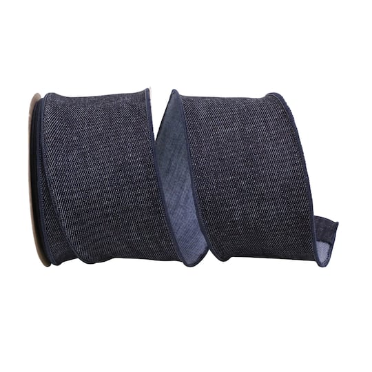 JAM Paper 2.5" x 10yd. Denim Wired Edge Ribbon